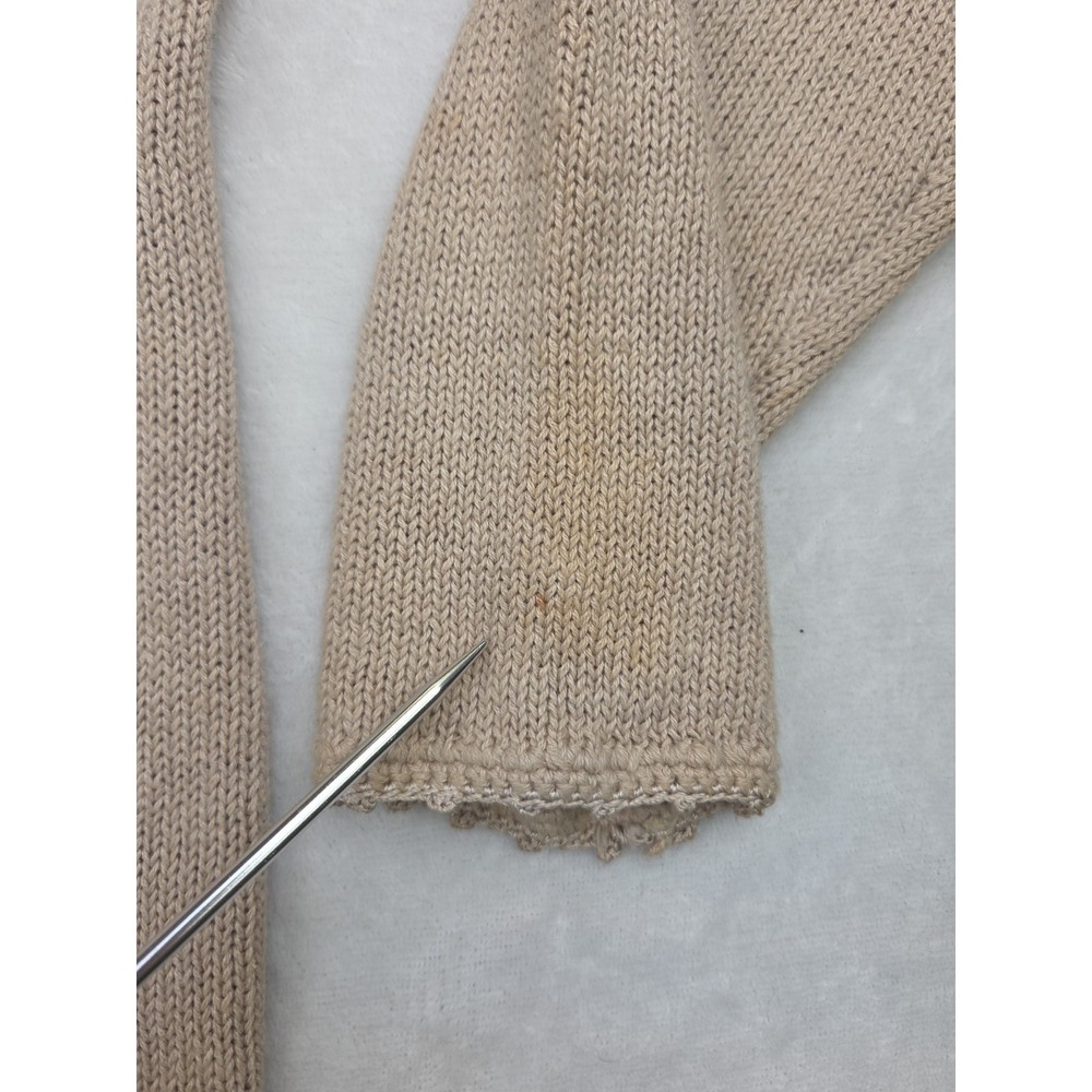 Vtg 1990s Embroidered Pearl Heart Flower Cable Knit Sweater Cottage Tan Tunic M - Picture 13 of 14